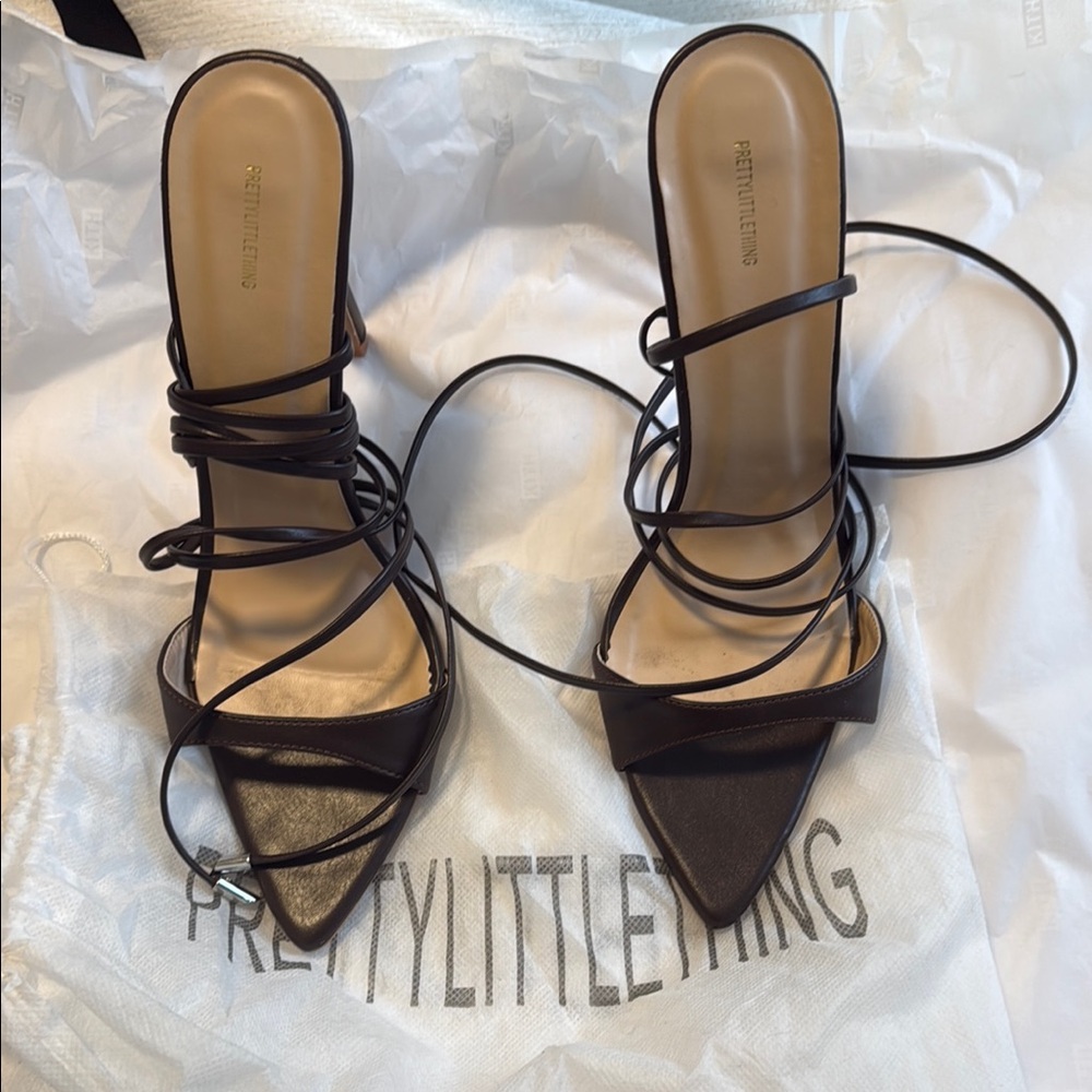PrettyLittleThing Black Strappy Heels